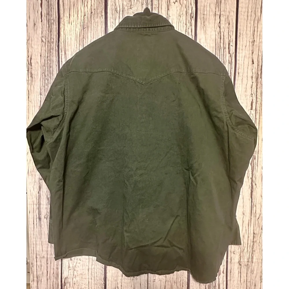 Wrangler Western Shirt Mens 3XL Big Green Solid Regular Fit Brushpopper Heavy